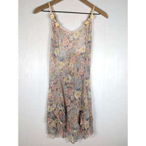 Floral Nightgown Women's M Sheer Pastel Ruffle Tie Back Romantic Cottagecore